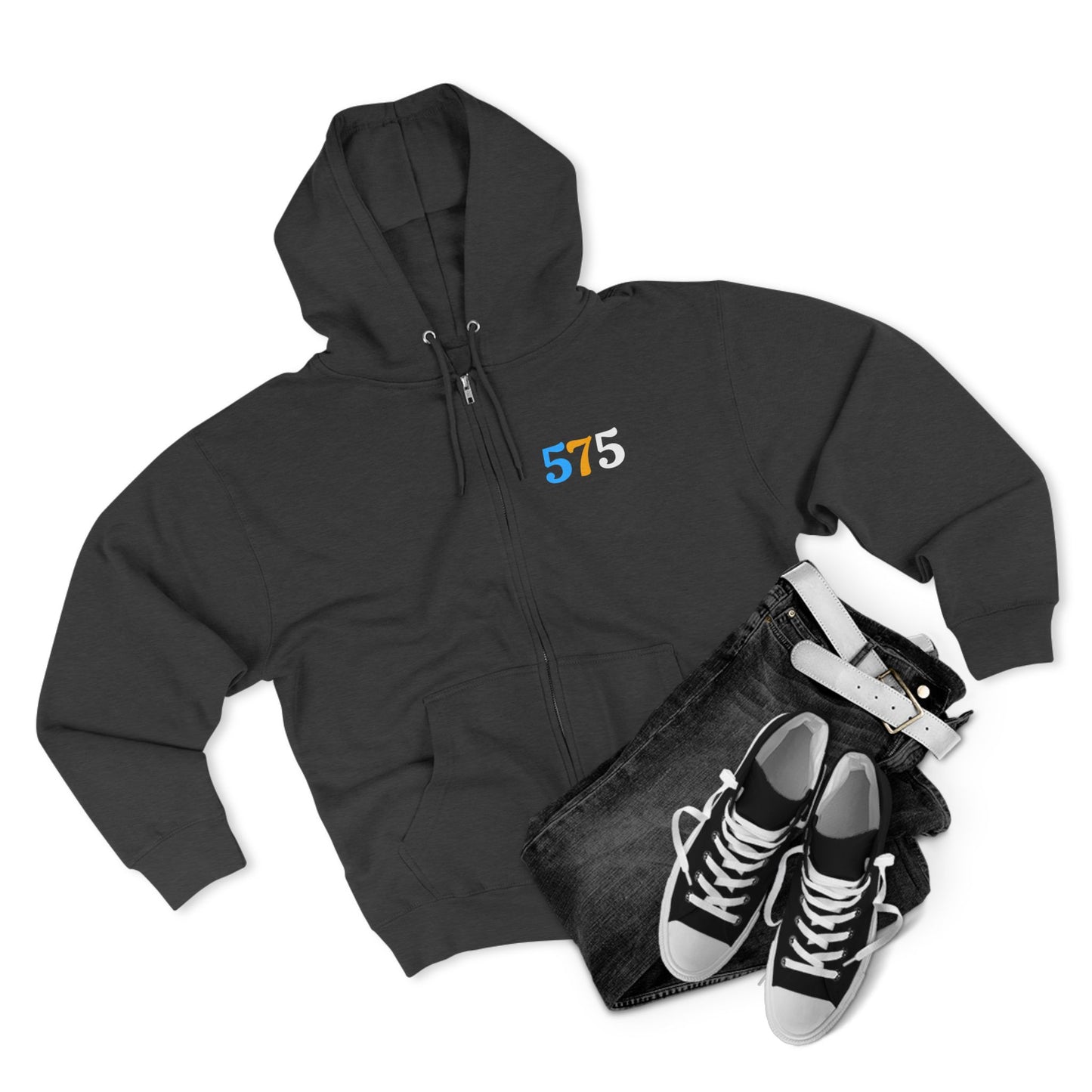 Zip Hoodie — Vintage Native Chief Graphic with "575" Chest Accent