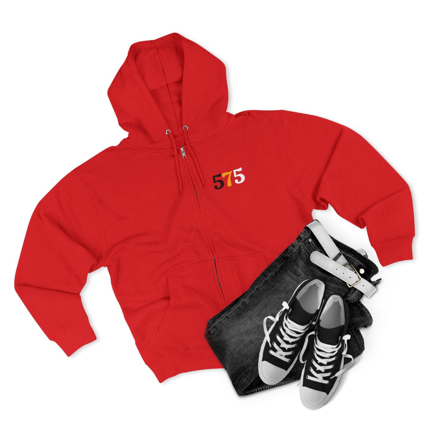 Zip Hoodie — Vintage Native Chief Graphic with "575" Chest Accent