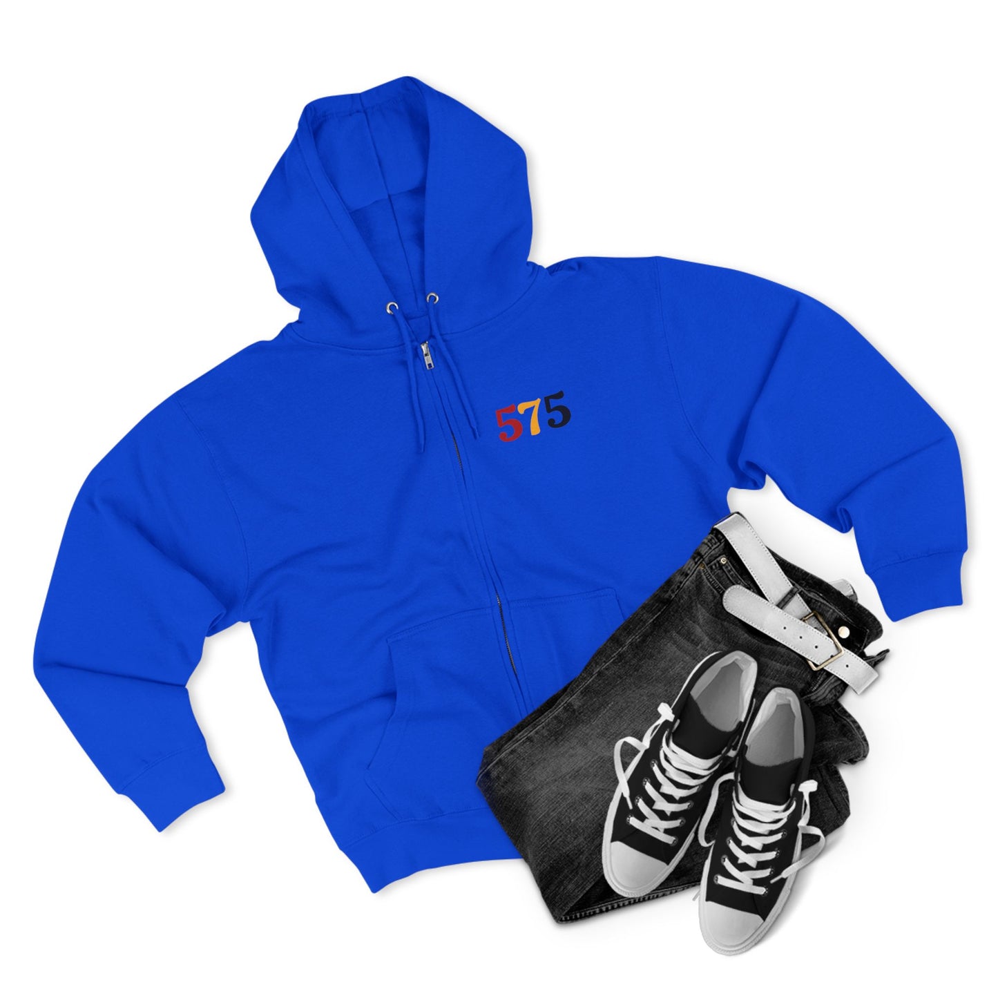 Zip Hoodie — Vintage Native Chief Graphic with "575" Chest Accent