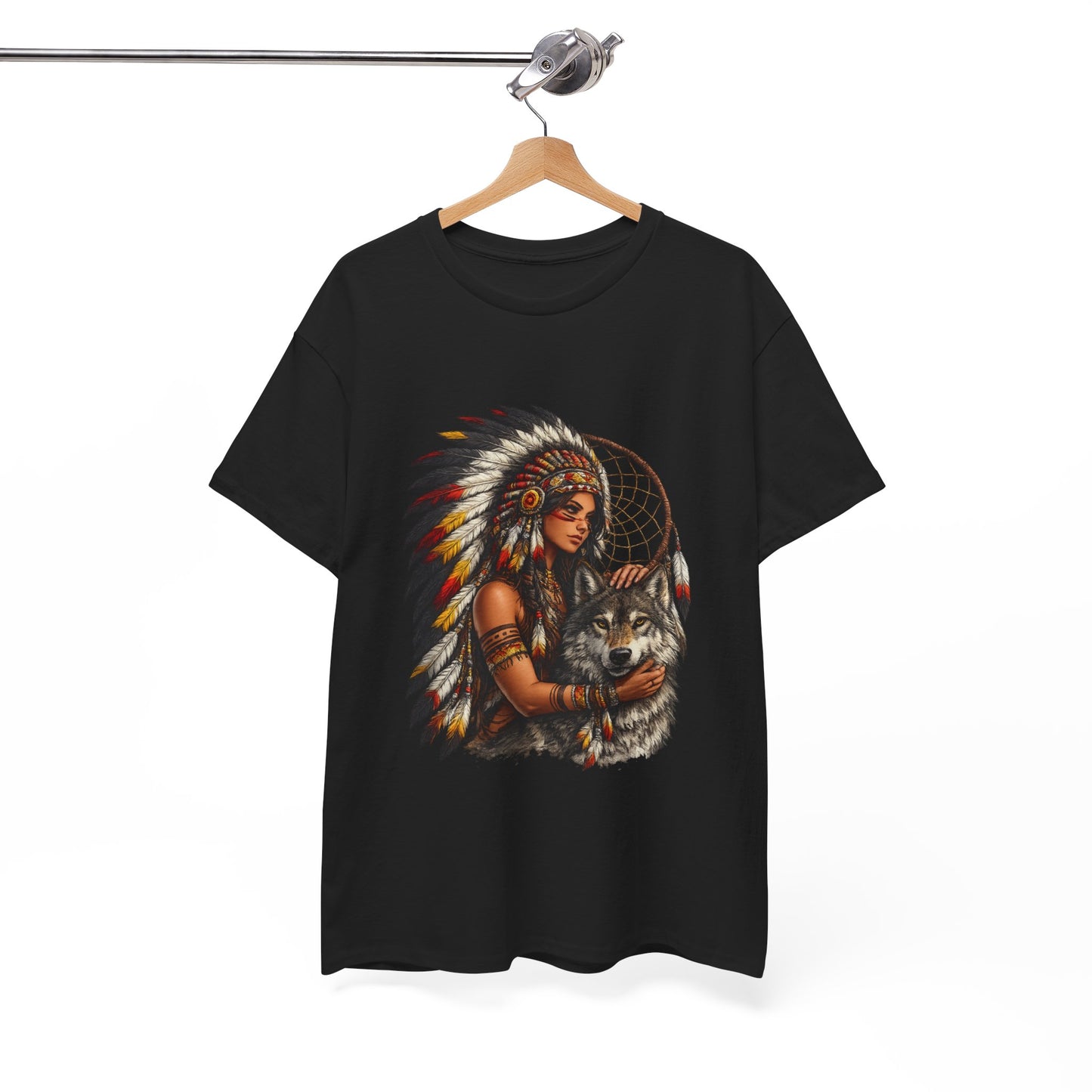 Native Headdress Woman with Wolf & Dreamcatcher T-Shirt