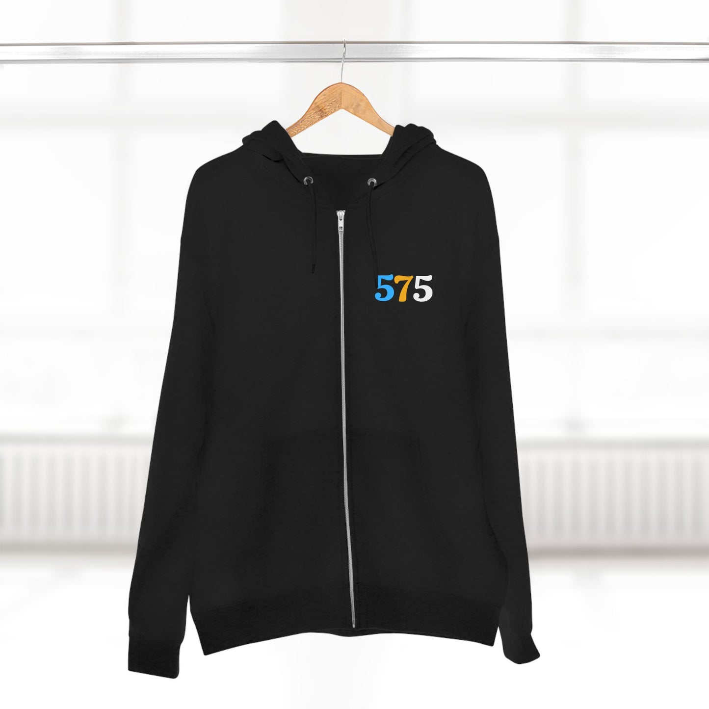 Zip Hoodie — Vintage Native Chief Graphic with "575" Chest Accent
