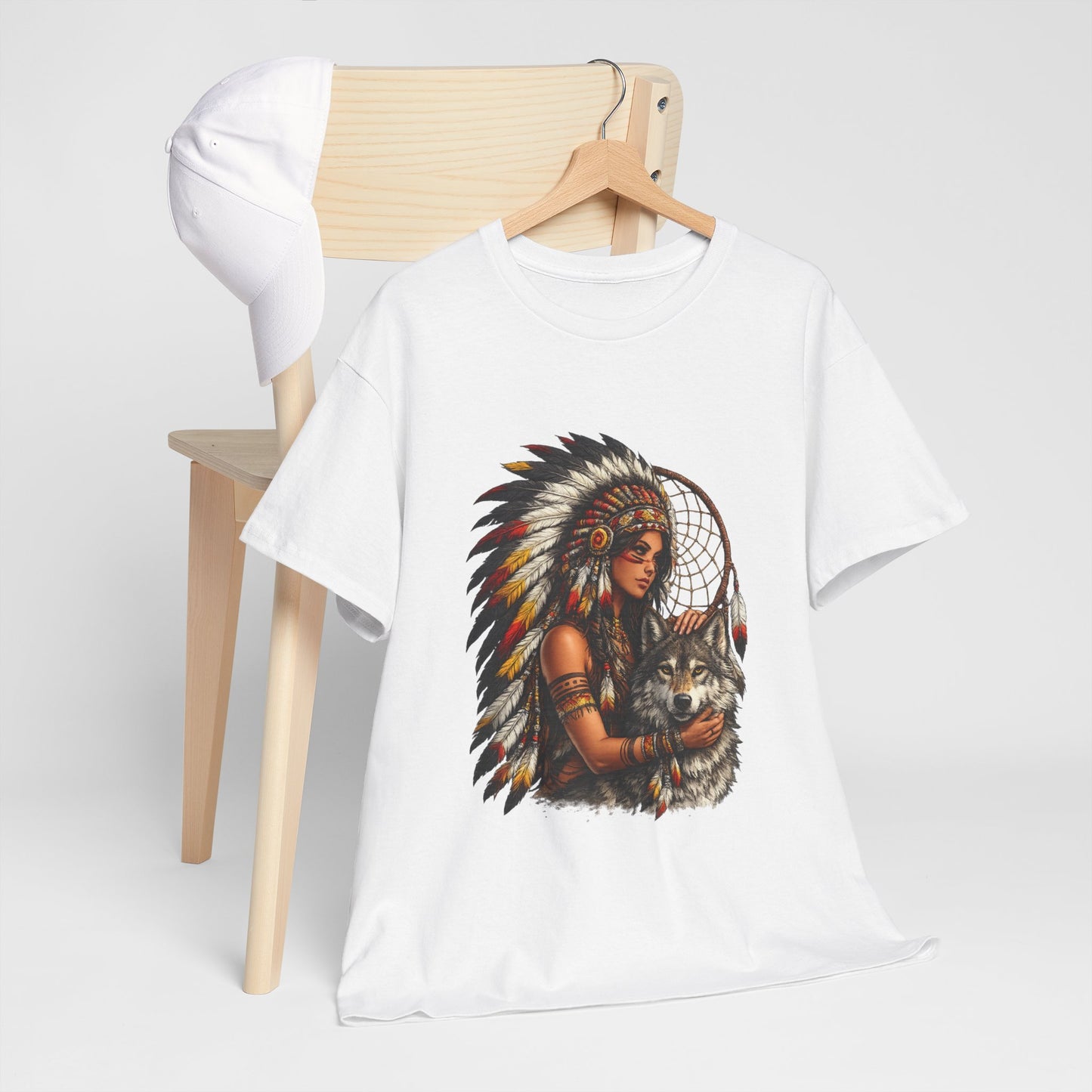 Native Headdress Woman with Wolf & Dreamcatcher T-Shirt