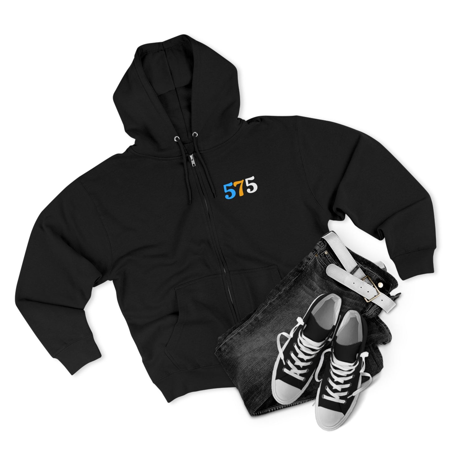 Zip Hoodie — Vintage Native Chief Graphic with "575" Chest Accent