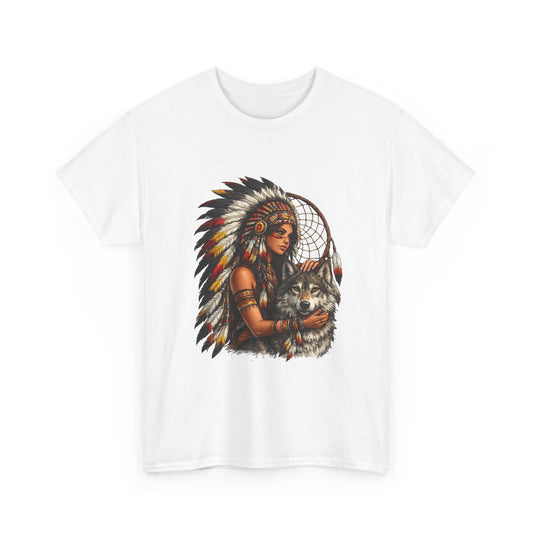 Native Headdress Woman with Wolf & Dreamcatcher T-Shirt