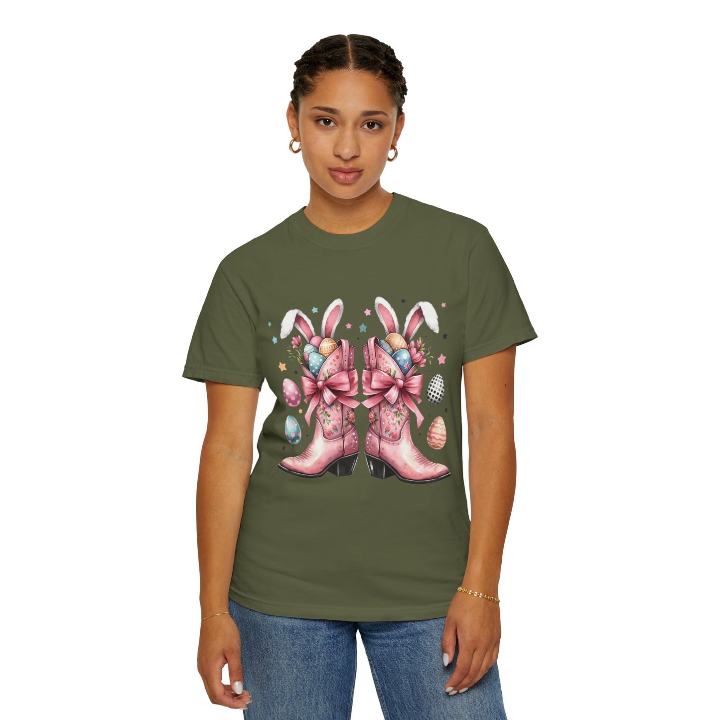 Easter-Themed Cowboy Boot Design-Unisex Garment-Dyed T-shirt