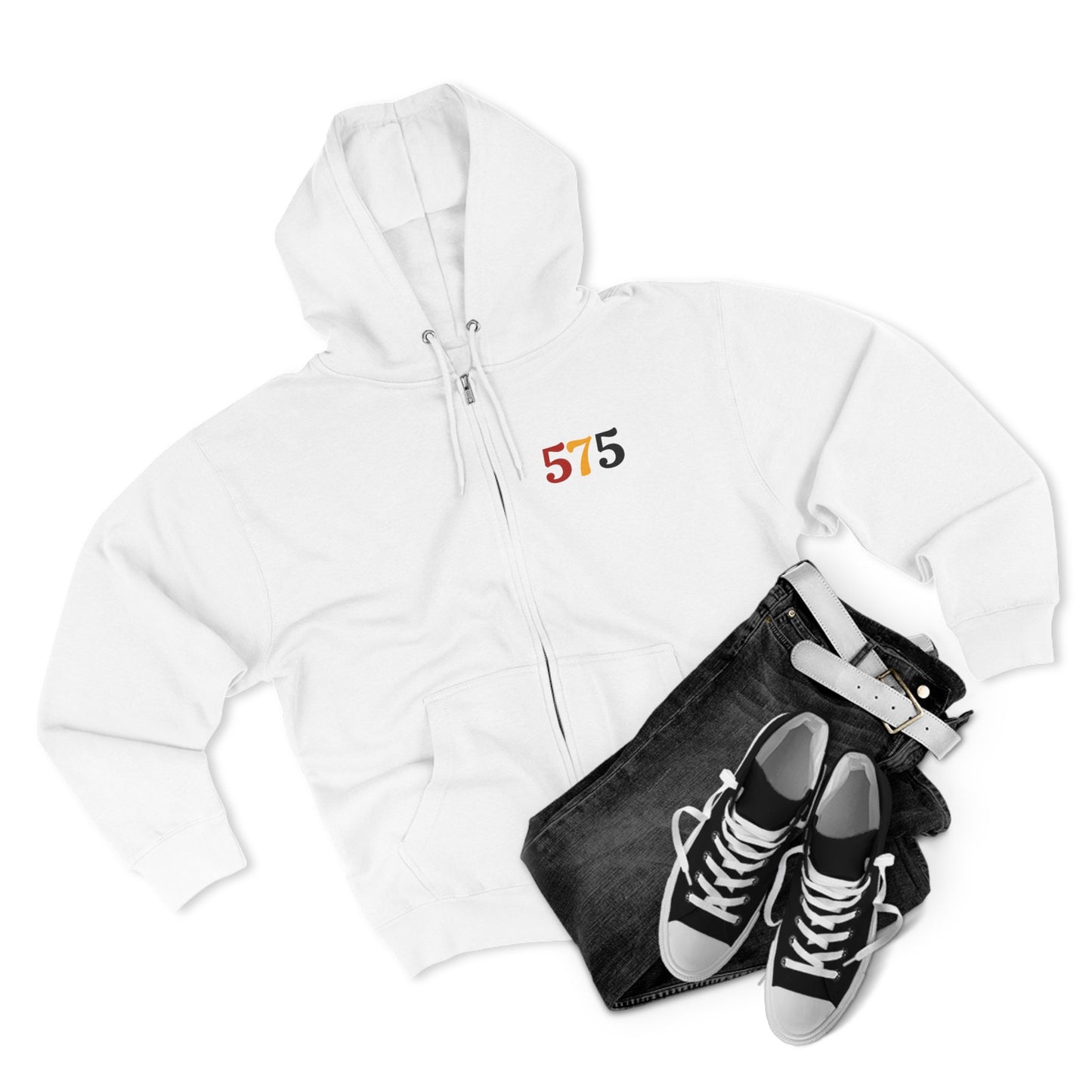Zip Hoodie — Vintage Native Chief Graphic with "575" Chest Accent