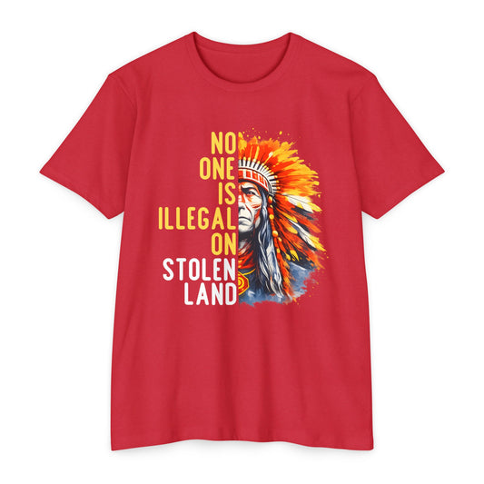 T-Shirt — “No One Is Illegal on Stolen Land” Native Chief Graphic