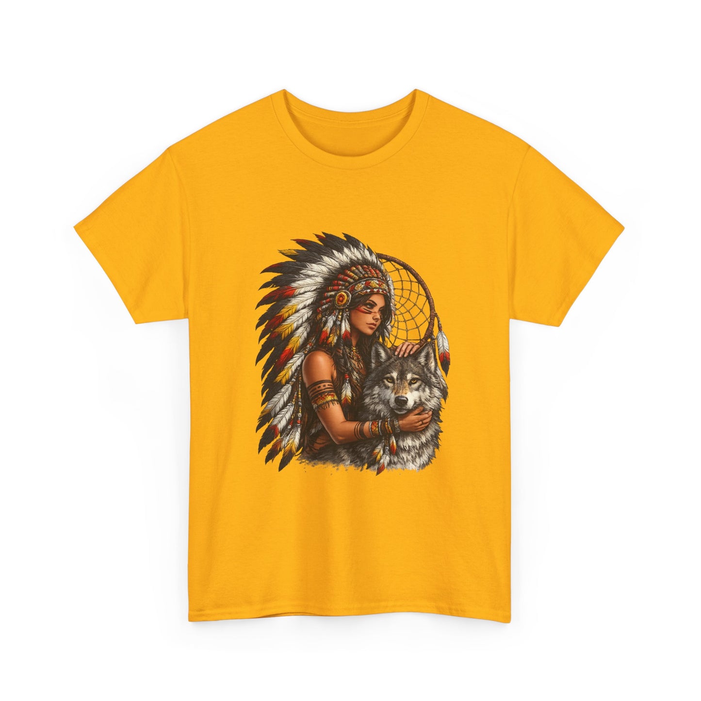 Native Headdress Woman with Wolf & Dreamcatcher T-Shirt