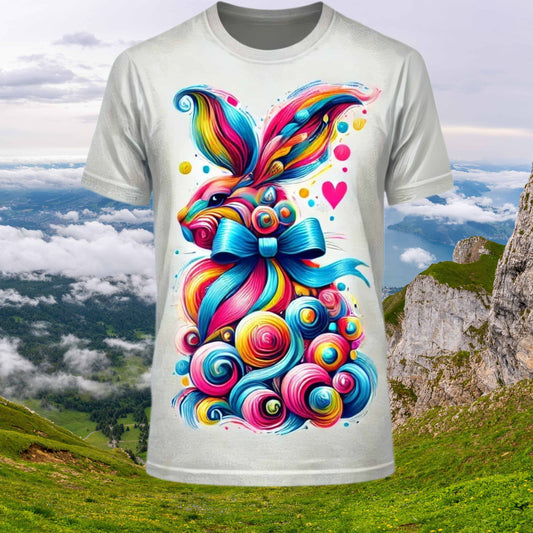 "Whimsical Abstract Bunny: A Burst of Color and Charm" Unisex Jersey Short Sleeve Tee