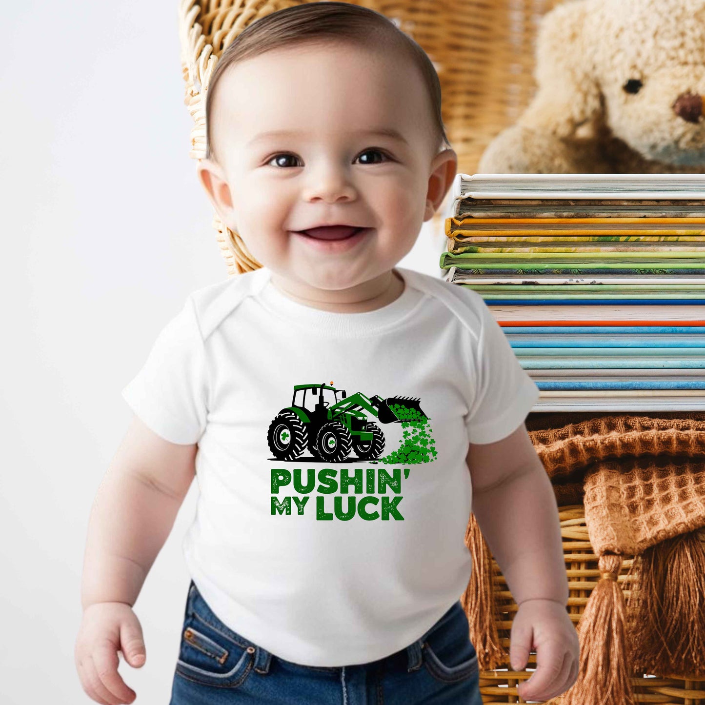 Pushin' My Luck Baby Bodysuit - Adorable Infant Jersey One Piece for Little Farmers