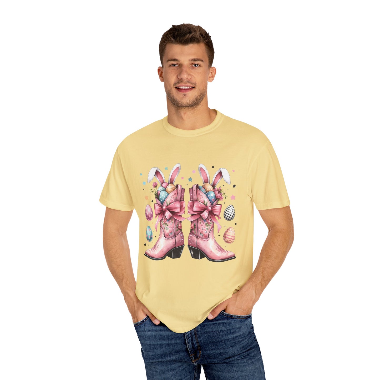 Easter-Themed Cowboy Boot Design-Unisex Garment-Dyed T-shirt