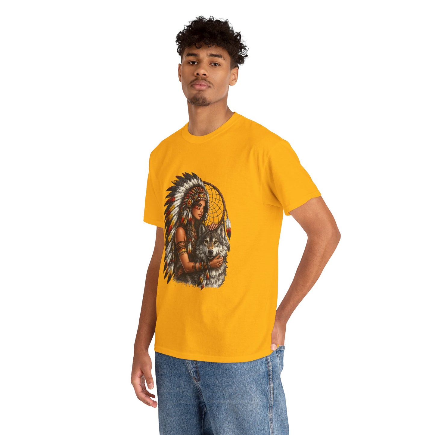 Native Headdress Woman with Wolf & Dreamcatcher T-Shirt