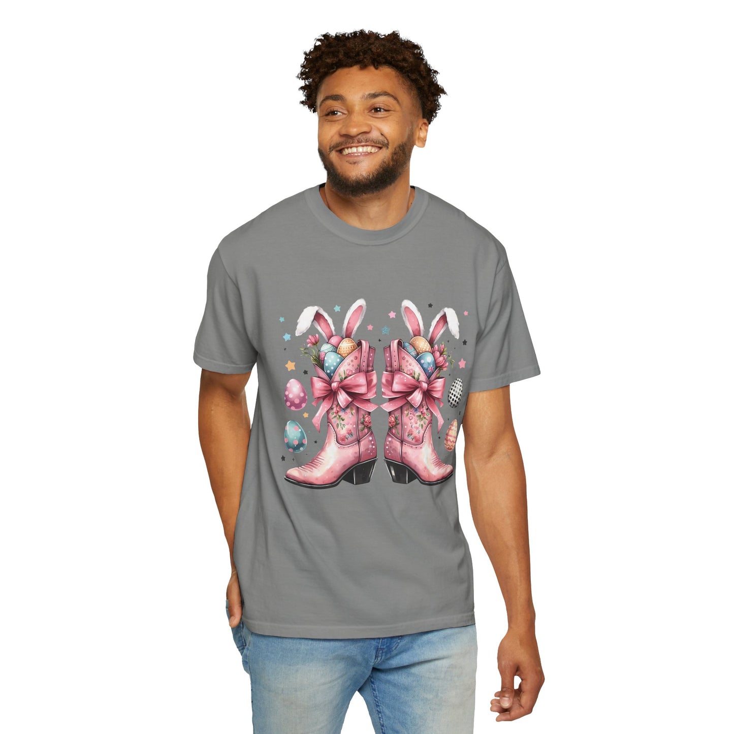 Easter-Themed Cowboy Boot Design-Unisex Garment-Dyed T-shirt