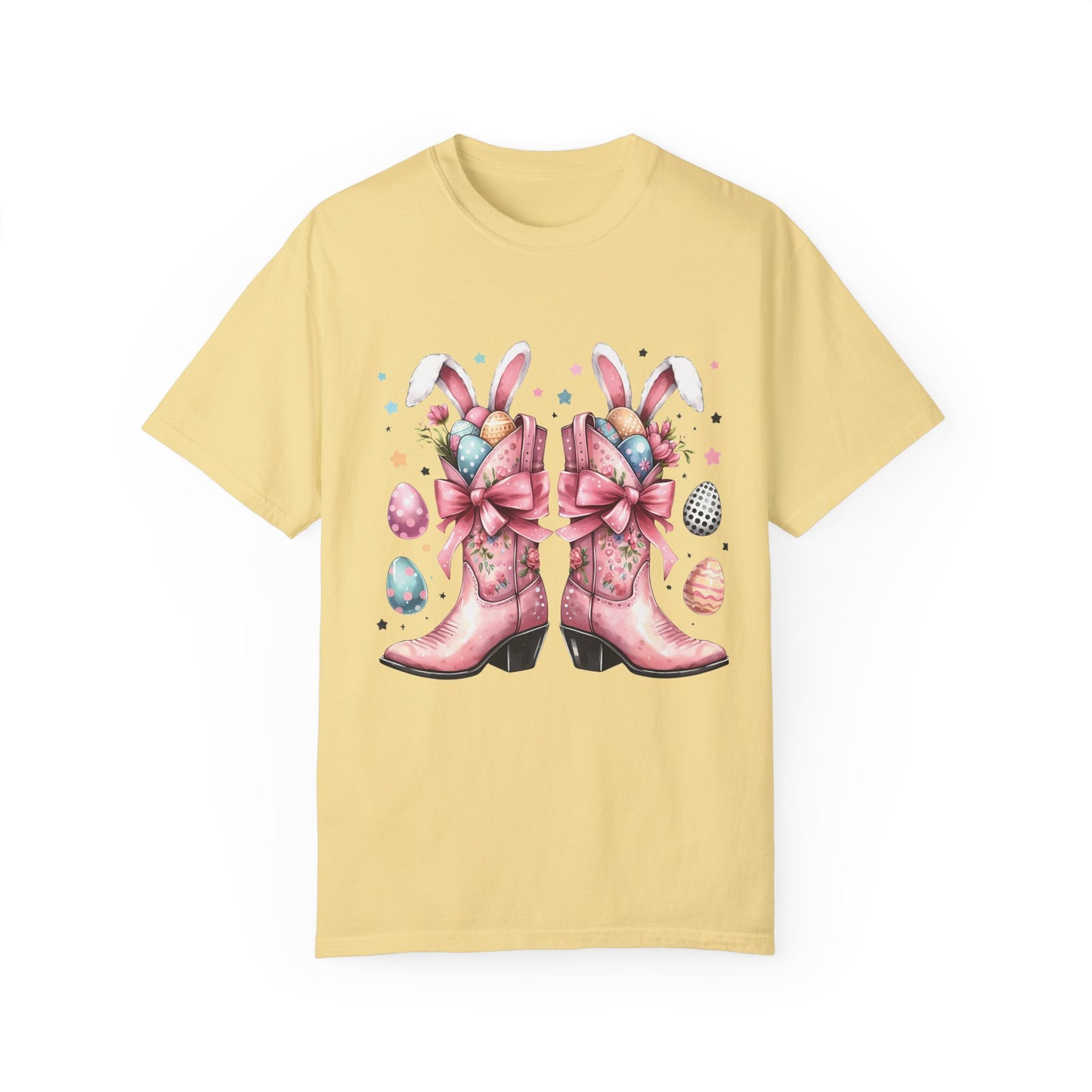 Easter-Themed Cowboy Boot Design-Unisex Garment-Dyed T-shirt