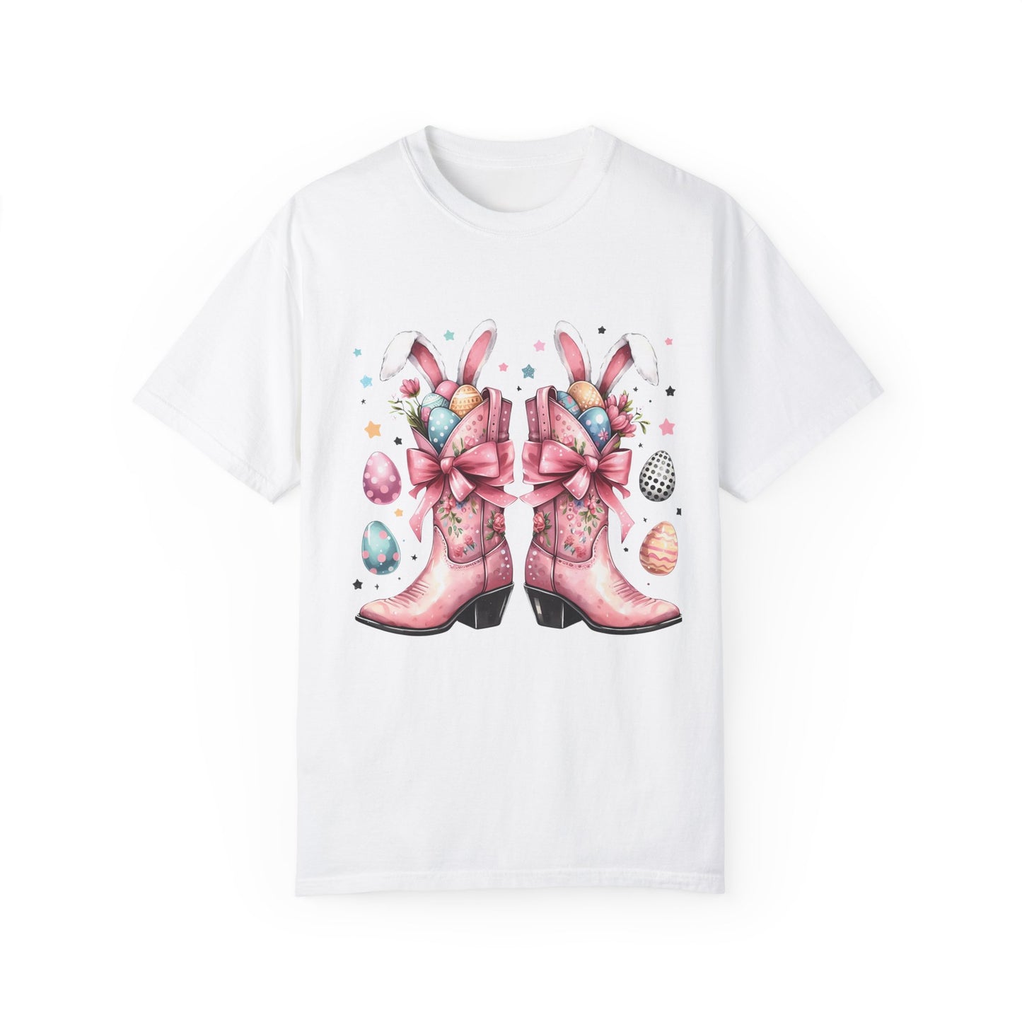 Easter-Themed Cowboy Boot Design-Unisex Garment-Dyed T-shirt